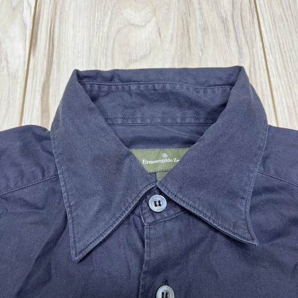 Ermenegildo Zegna Herringbone Button Down Shirt Mens Small Made In Italy Black - Picture 4 of 16